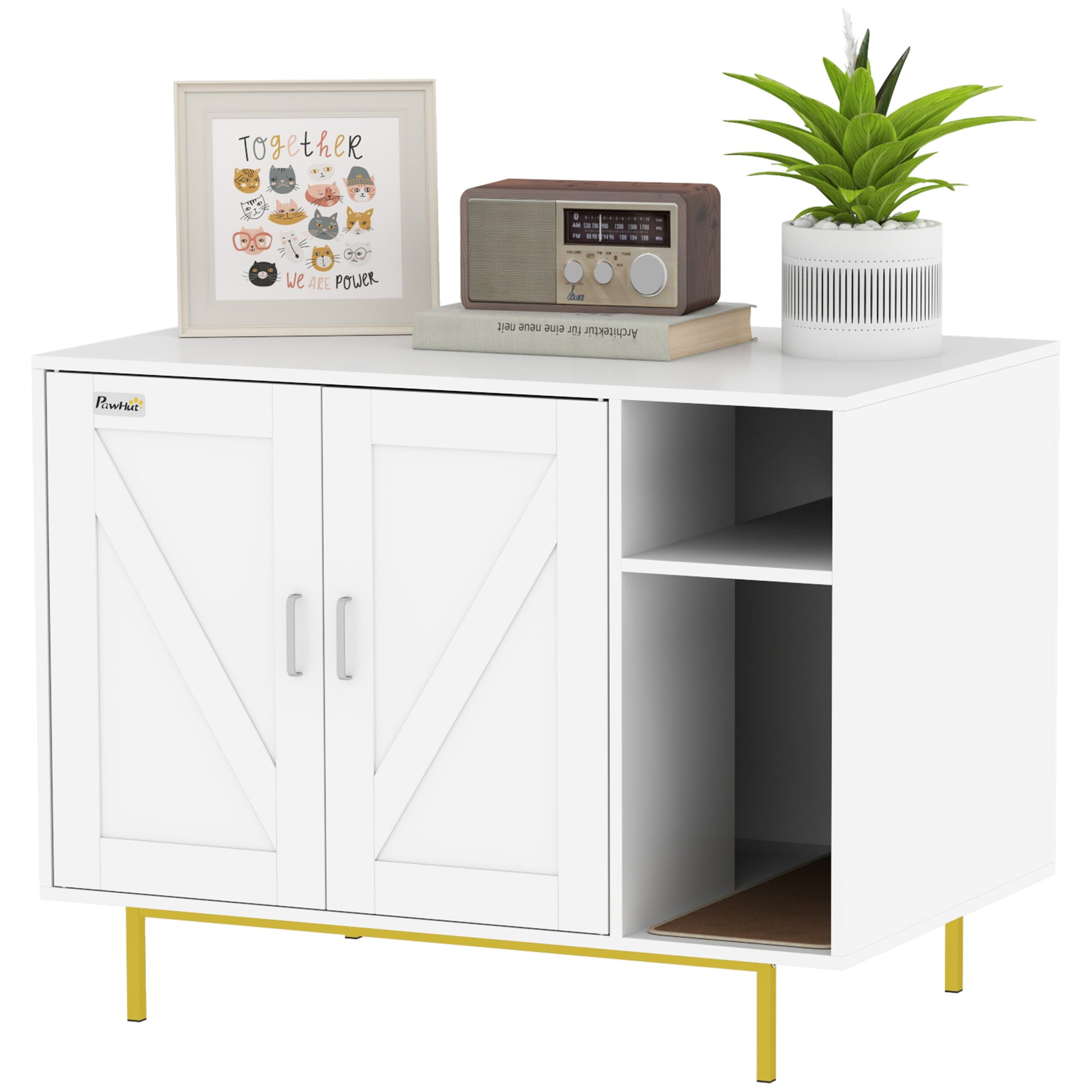 Pawhut Mueble Arenero Para Gatos Con Almohadilla Para Rascar 80x50x61 Cm Blanco_0