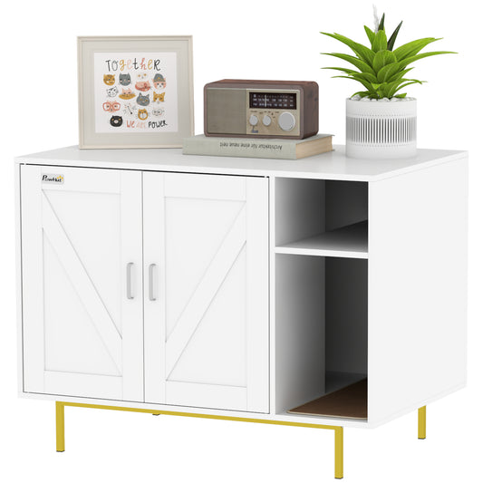 Pawhut Mueble Arenero Para Gatos Con Almohadilla Para Rascar 80x50x61 Cm Blanco_0