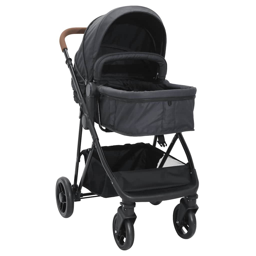 Vidaxl Cochecito De Bebé 2 En 1 De Acero Gris Antracita Y Negro_0