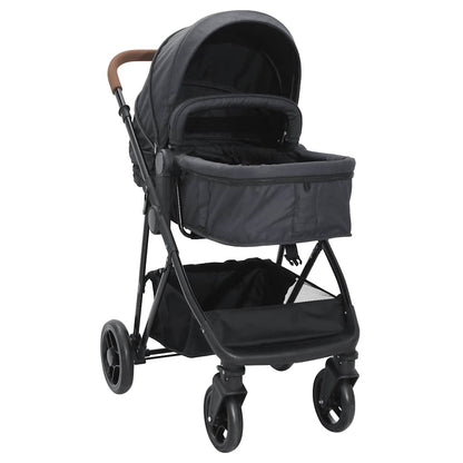Vidaxl Cochecito De Bebé 2 En 1 De Acero Gris Antracita Y Negro_0