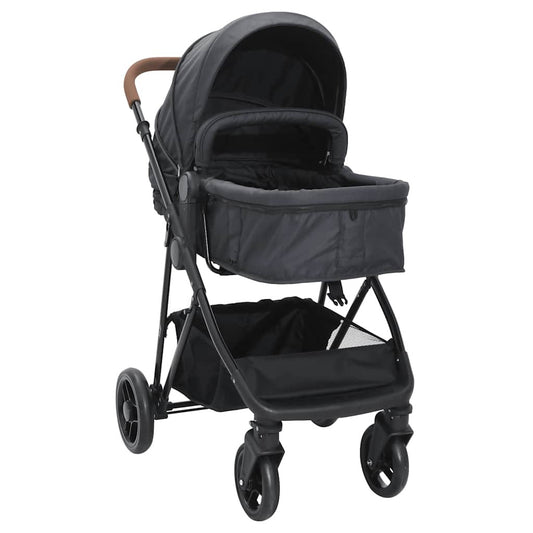 Vidaxl Cochecito De Bebé 2 En 1 De Acero Gris Antracita Y Negro_0
