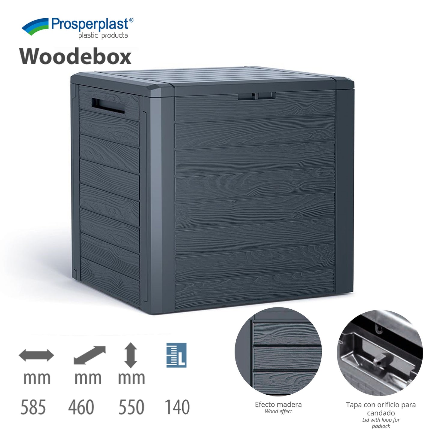 Baúl De Jardín Woodebox 140l., Dimensiones (mm) 585x460x550, Color Antracita_1