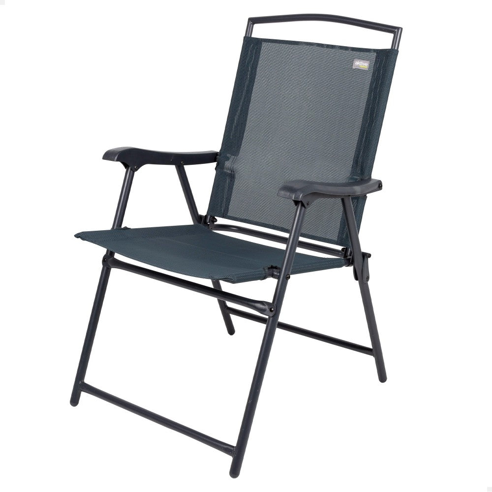 Silla Plegable Jardín Tejido Reforzado Antracita C/reposabrazos Aktive_0