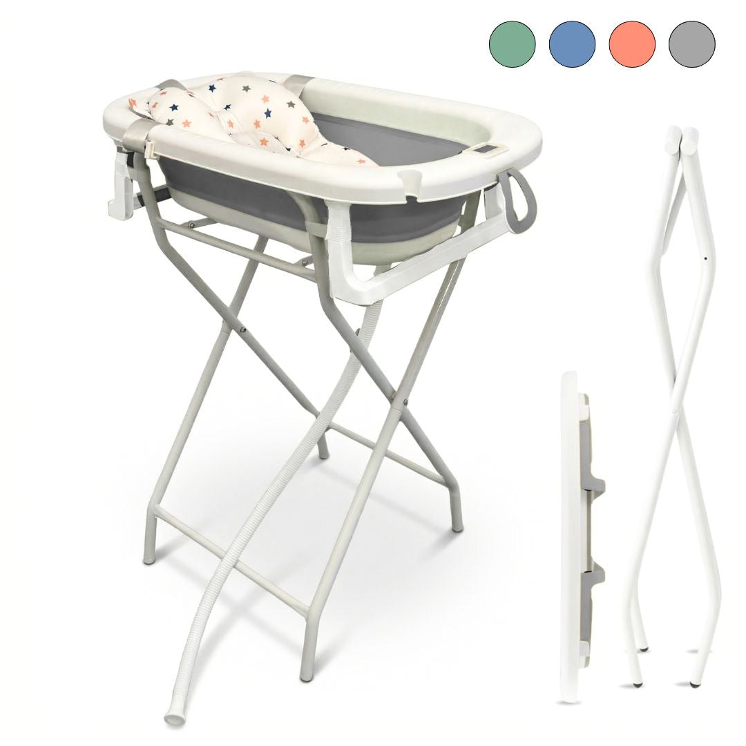Bañera Bebé Gris Con Cojín, Termómetro Y Soporte Plegable, Segura Y Compacta Para Recién Nacidos Bathby_0