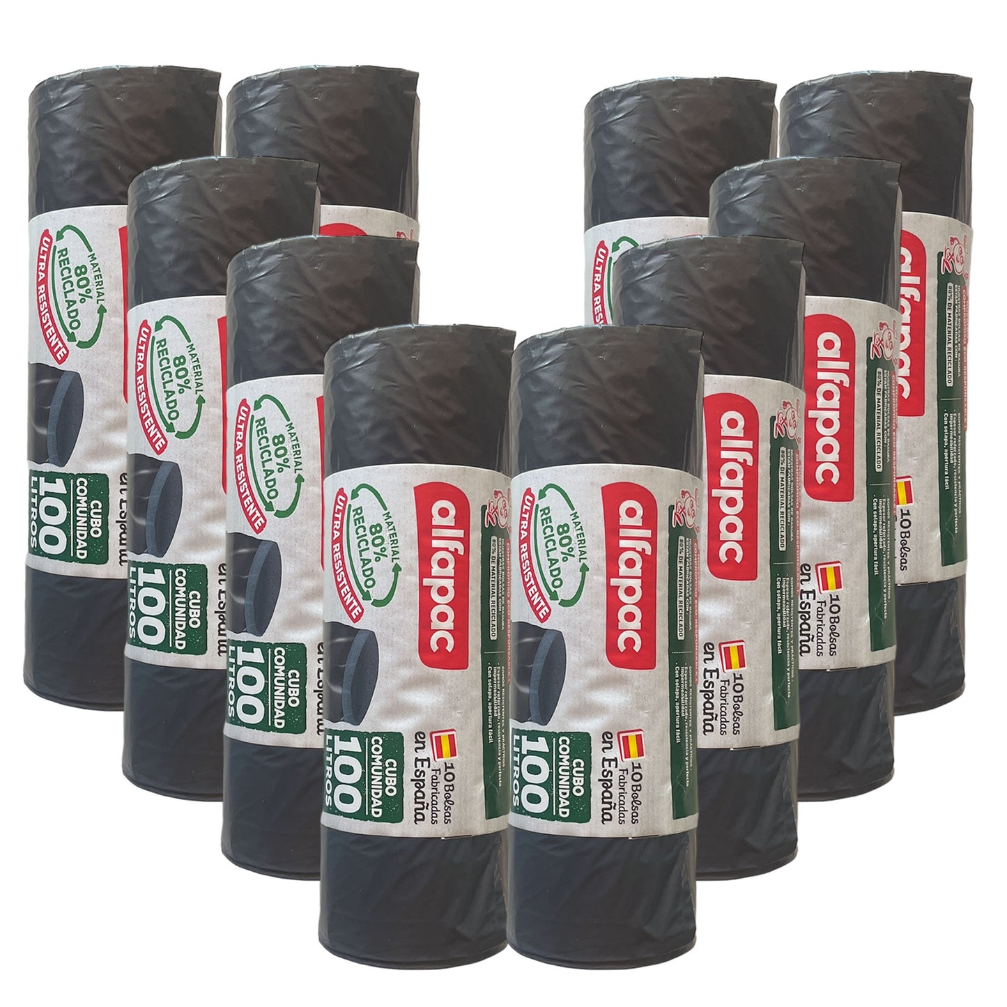 80% Reciclado 10 Rollos De 10 Bolsas De Basura De 100l_0