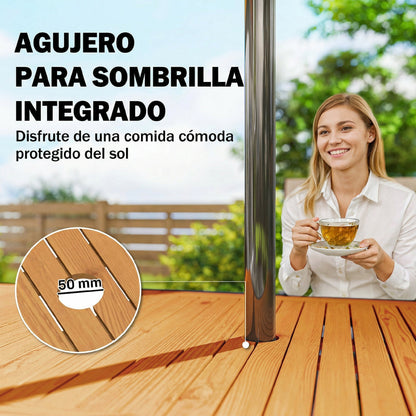 Outsunny Mesa De Jardín Extensible 100/150x70 Cm Con Agujero Para Sombrilla Teca_5