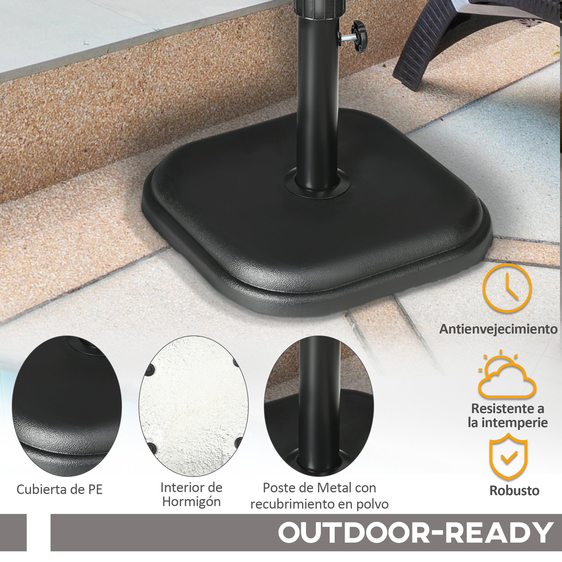 Outsunny Base De Sombrilla Peso 11 Kg Para Mástil De Ø32-38 Mm 36x36x31 Cm Negro_5
