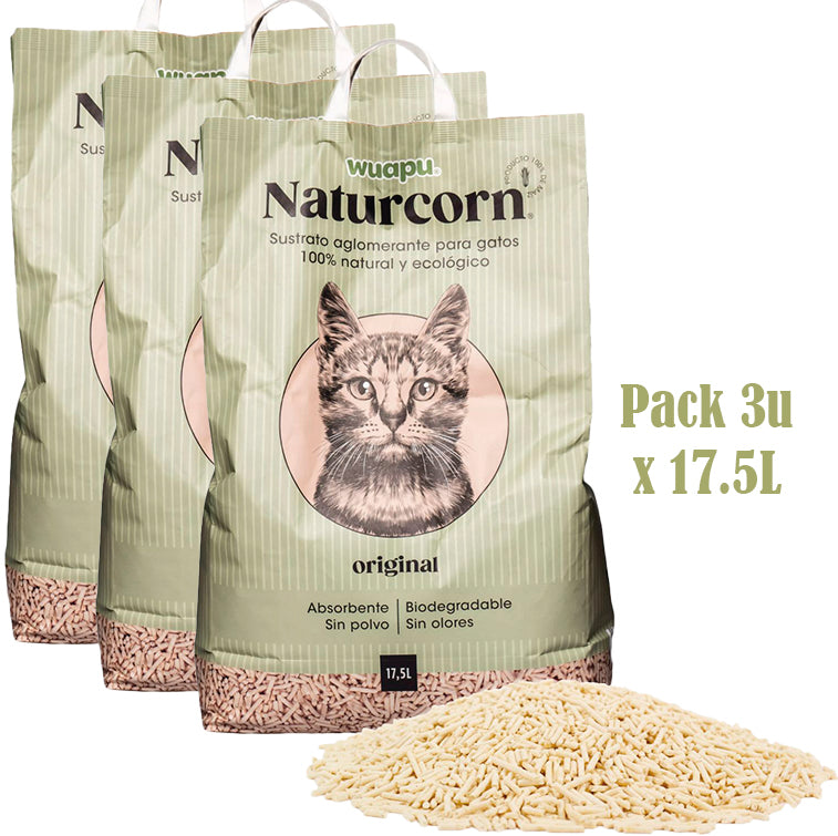 Sustrato Absorbente Wuapu Naturcorn Original En Pelet Biodegradable Para Gato 3 Uds 17'5l_3