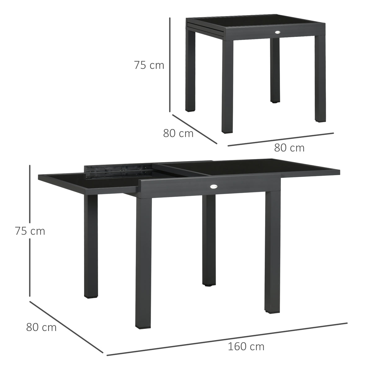 Outsunny Mesa De Jardín Extensible De Aluminio Tablero De Vidrio 80-160x80x75 Cm_2