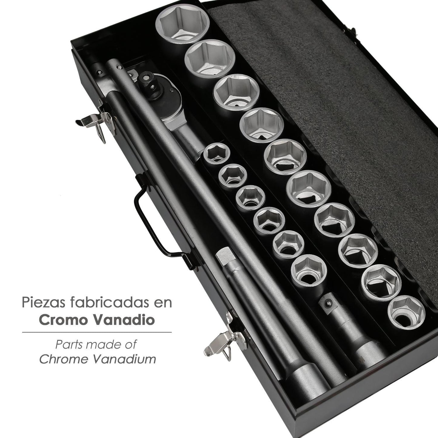 Juego Llaves De Vaso De Acero Cromo Vanadio Con 21 Piezas 3/4 Plus  Con Maletin._1