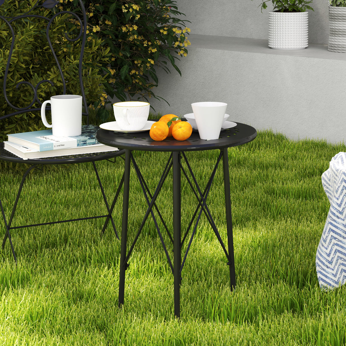 Mesa De Jardín Outsunny Acero Negro 40x40x50 Cm_4