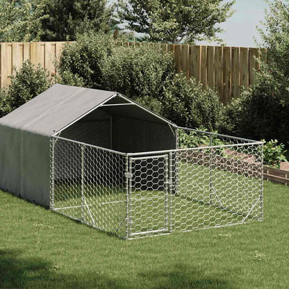 Caseta Perros Exterior Con Corral 4x2x1,5 M Acero Galvanizado_1