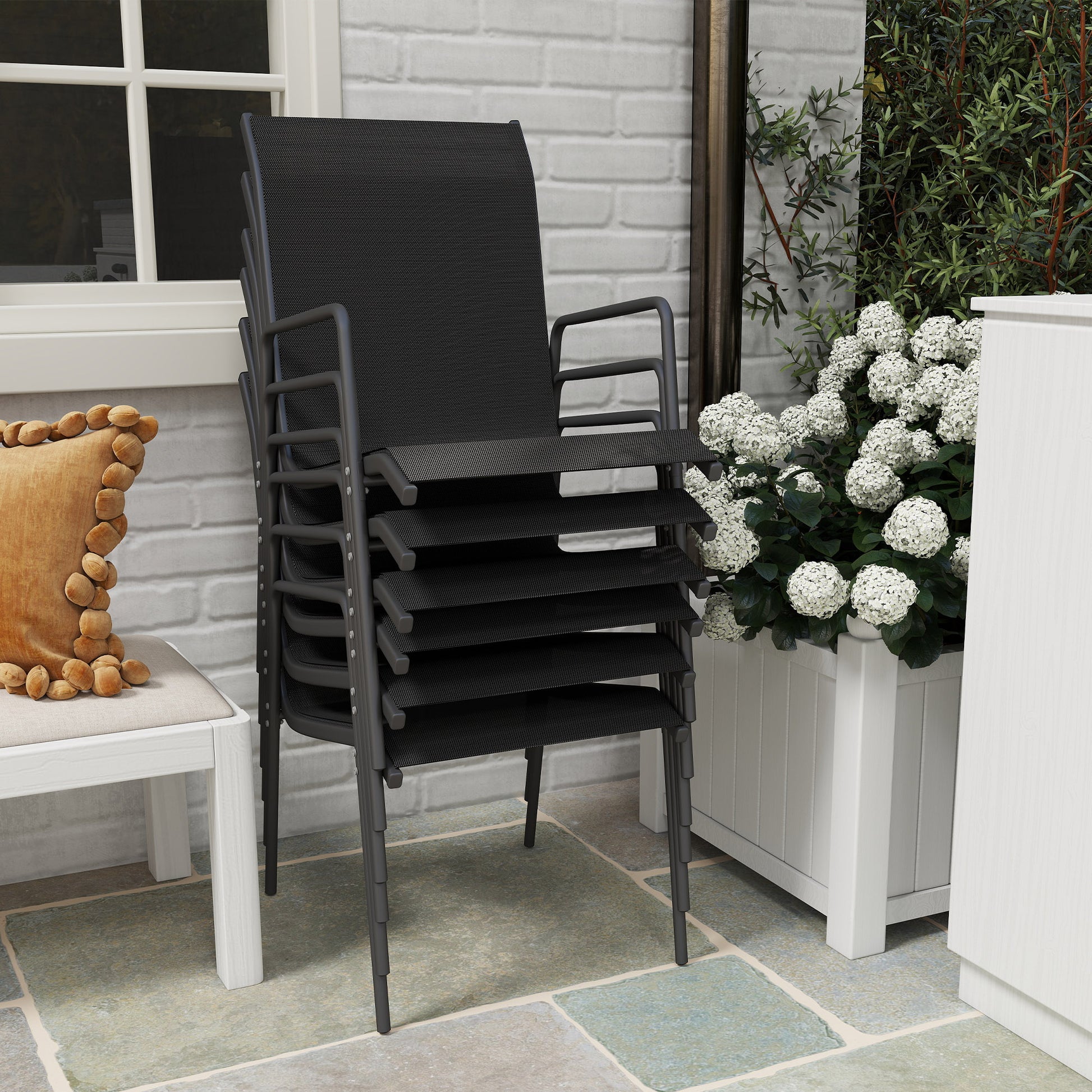 Outsunny Conjunto De Mesa Y Sillas Jardín De 7 Piezas Con Sillas Transpirables_4