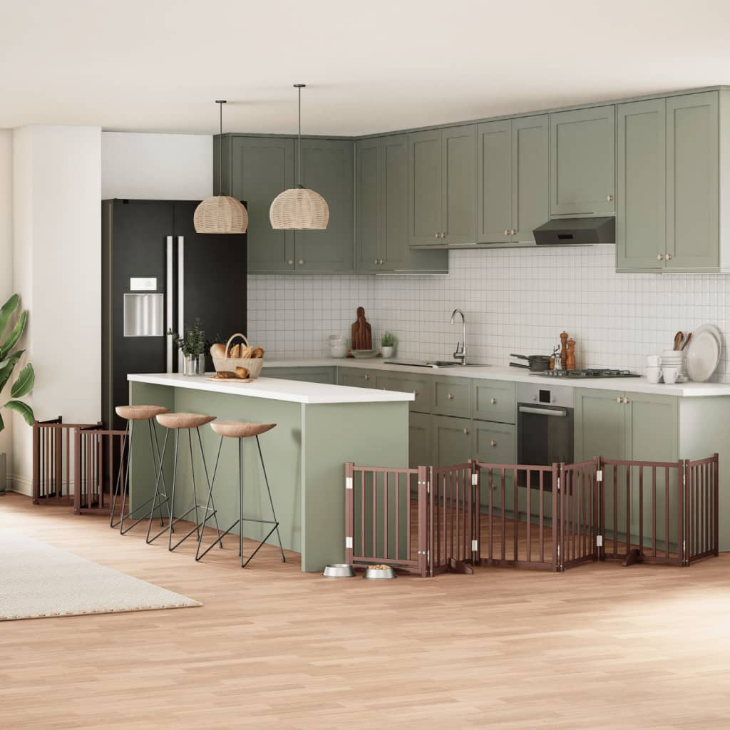 Vidaxl Puerta De Perros Plegable 15 Paneles Madera Álamo Marrón 750 Cm_1