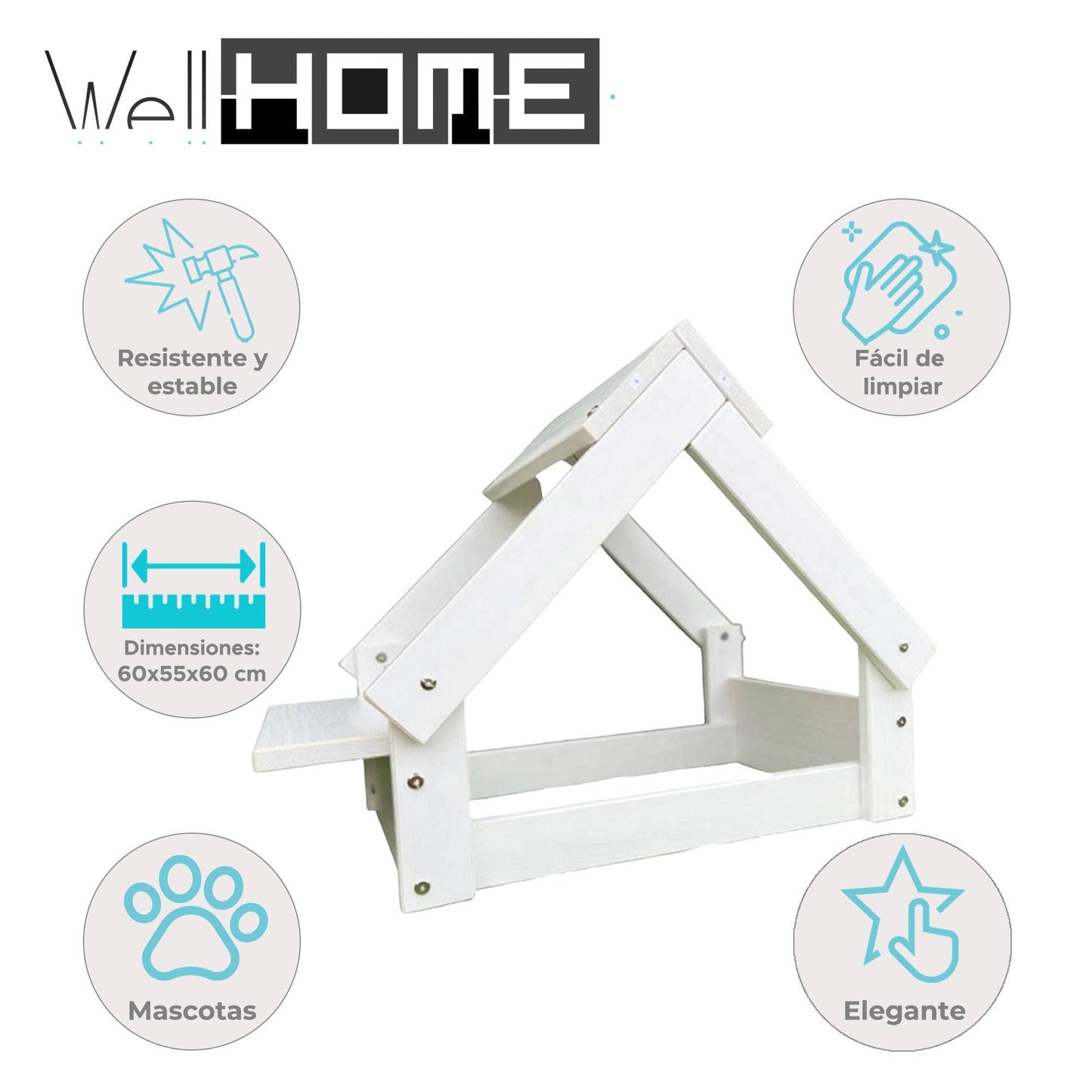 Well Home Caseta Para Perros De Interior, Estructura De Madera Con Soporte Para Cuencos Color Blanco