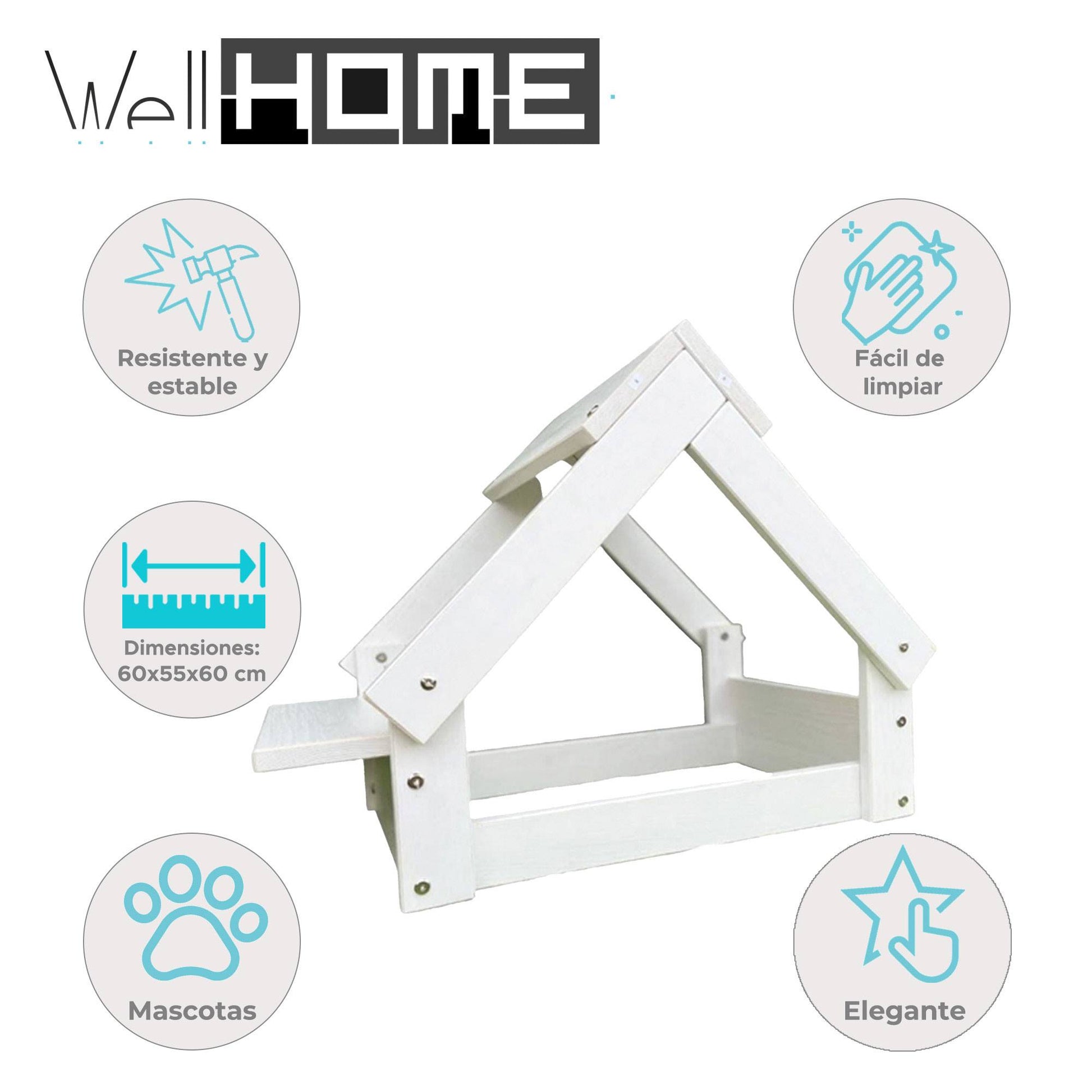 Well Home Caseta Para Perros De Interior, Estructura De Madera Con Soporte Para Cuencos Color Blanco