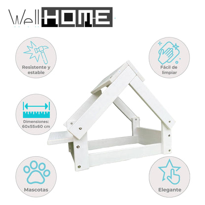 Well Home Caseta Para Perros De Interior, Estructura De Madera Con Soporte Para Cuencos Color Blanco