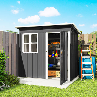 Outsunny Caseta De Jardín 221x133x190 Cm Con Ventana Y Puerta Con Cerradura Gris_4
