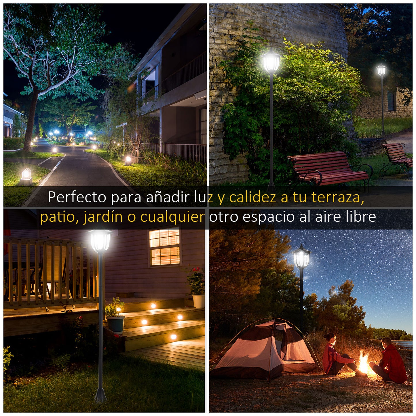 Outsunny Conjunto De 2 Farolas Solares Con Paneles Solares 15x15x120 Cm Negro_3