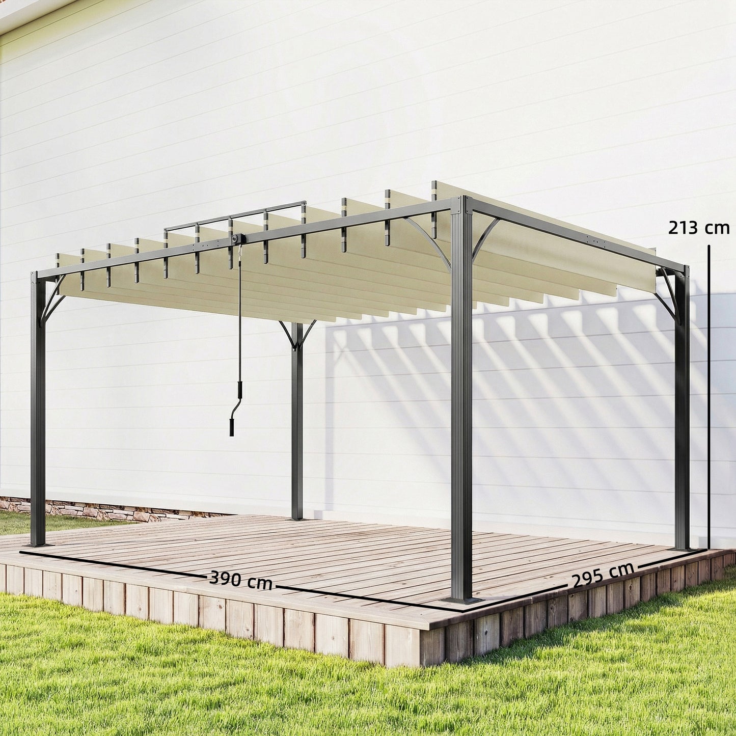 Outsunny Pérgola De Jardín 3x4 M Con Techo De Lamas Orientables Upf30+ Crema_2