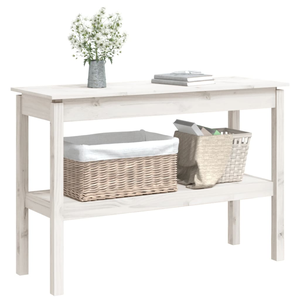 Mesa Consola De Madera Maciza De Pino Blanco 110x40x75 Cm_1