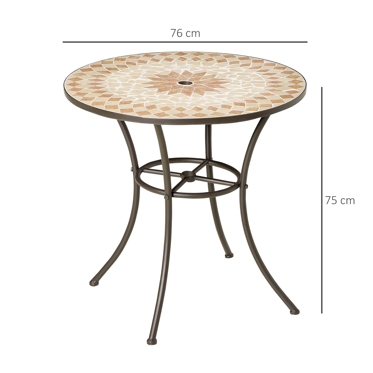 Outsunny Mesa Redonda De Jardín Mosaico Cerámica Patio Terraza Exterior Ø76x75cm_2