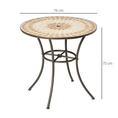Outsunny Mesa Redonda De Jardín Mosaico Cerámica Patio Terraza Exterior Ø76x75cm_2