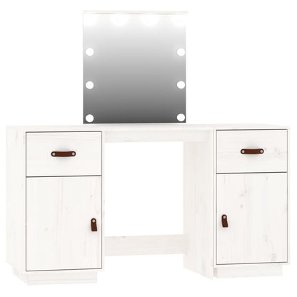 Juego De Tocador Con Led Madera Maciza De Pino Blanco_1