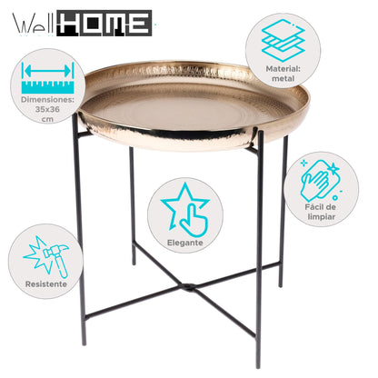 Mesa Auxiliar Redonda Color Oro Ø35x36cm - Well Home_1