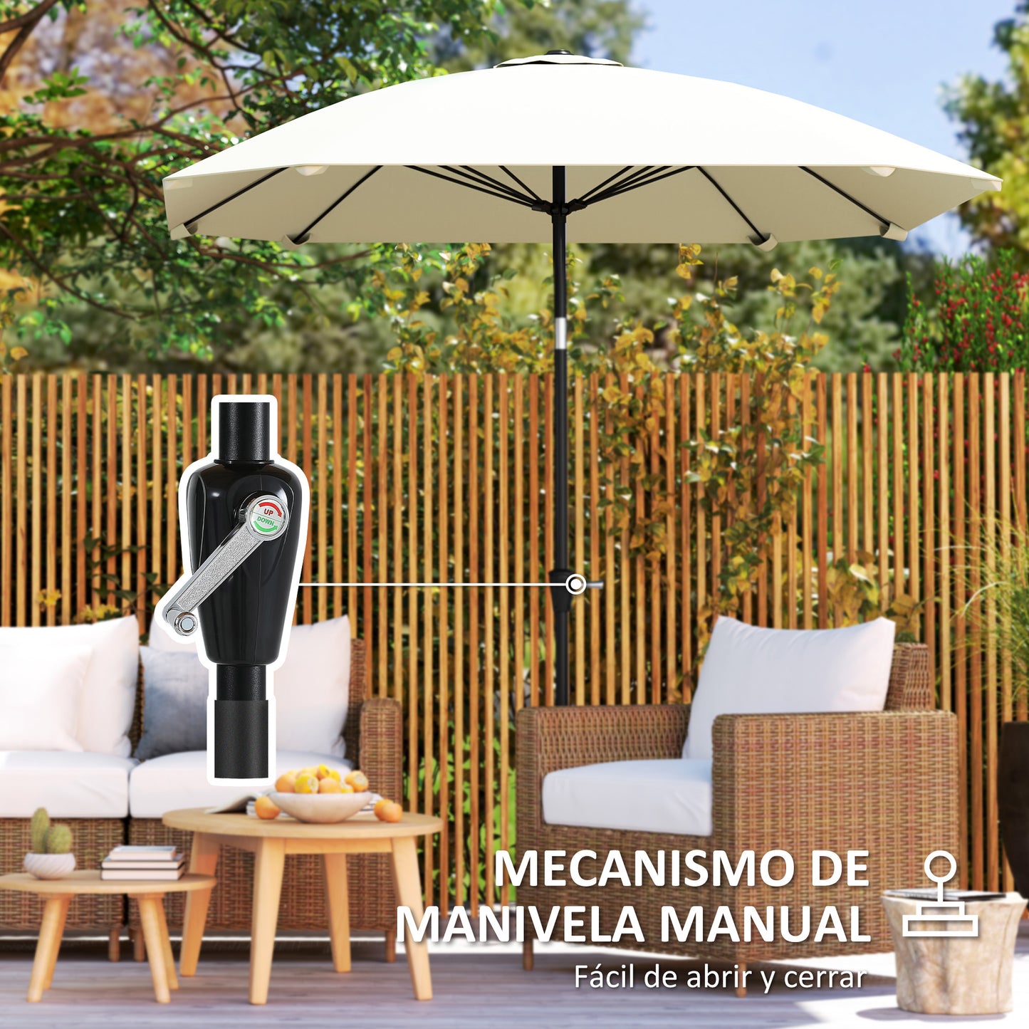 Outsunny Sombrilla De Terraza Exterior 233x233 Cm Con Ángulo Ajustable Crema_5
