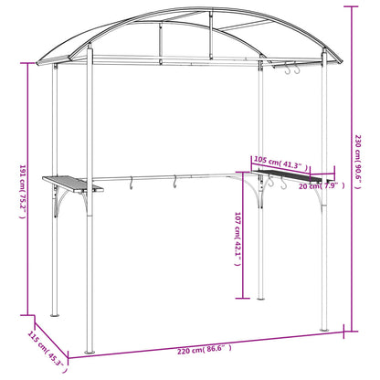 Vidaxl Cenador Barbacoa Estante Lateral Acero Antracita 220x115x230 Cm_2