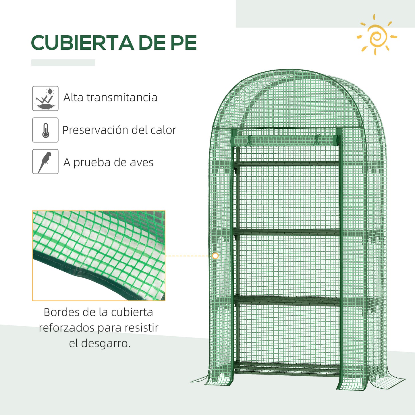 Outsunny Invernadero De Jardín Con 4 Estantes Y Puerta Enrollable 80x49x160 Cm_4