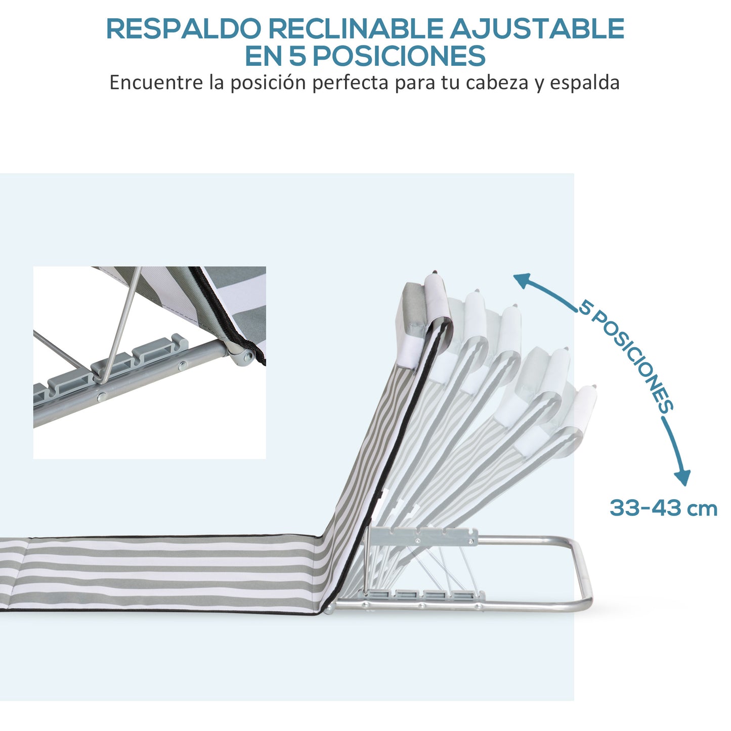 Outsunny Conjunto De 2 Esterillas De Playa Plegable 134x48x33-43 Cm Blanco Gris_5