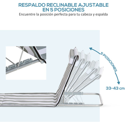 Outsunny Conjunto De 2 Esterillas De Playa Plegable 134x48x33-43 Cm Blanco Gris_5