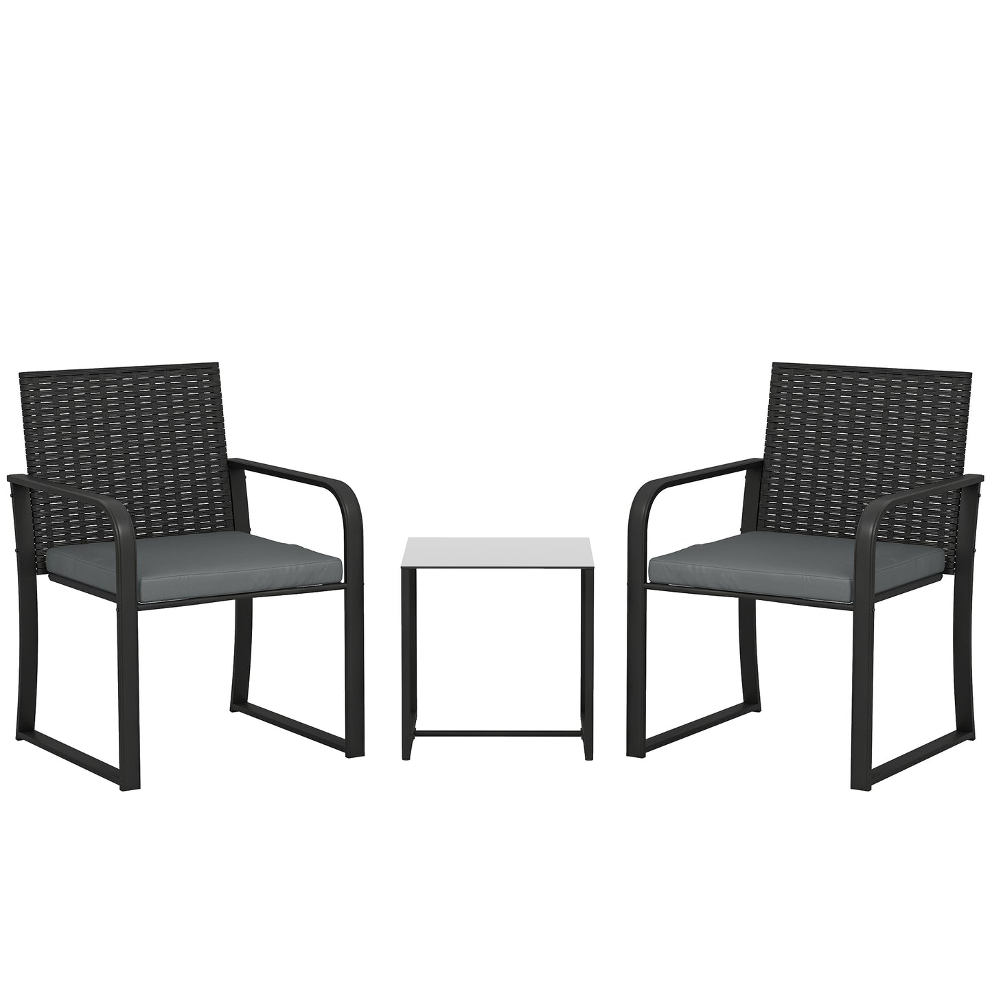 Outsunny Muebles De Jardín De Ratán Con 2 Sillas Con Cojines Y Mesa De Vidrio_0