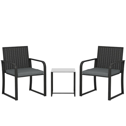 Outsunny Muebles De Jardín De Ratán Con 2 Sillas Con Cojines Y Mesa De Vidrio_0
