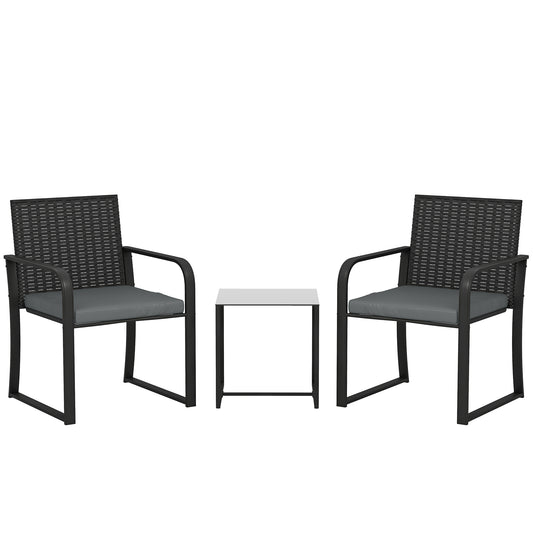 Outsunny Muebles De Jardín De Ratán Con 2 Sillas Con Cojines Y Mesa De Vidrio_0
