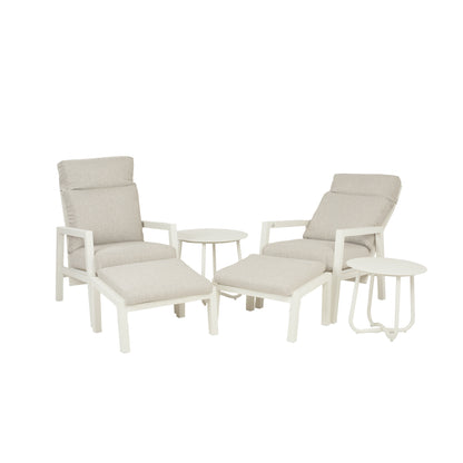 Conjunto Relax Reclinables, Para Jardín, Aluminio, Color Blanco Envejecido, Reposapies:47x60 X38 Alto,sillón:72x59x112 Cm Alto,mesa:60x51cm Alto_0