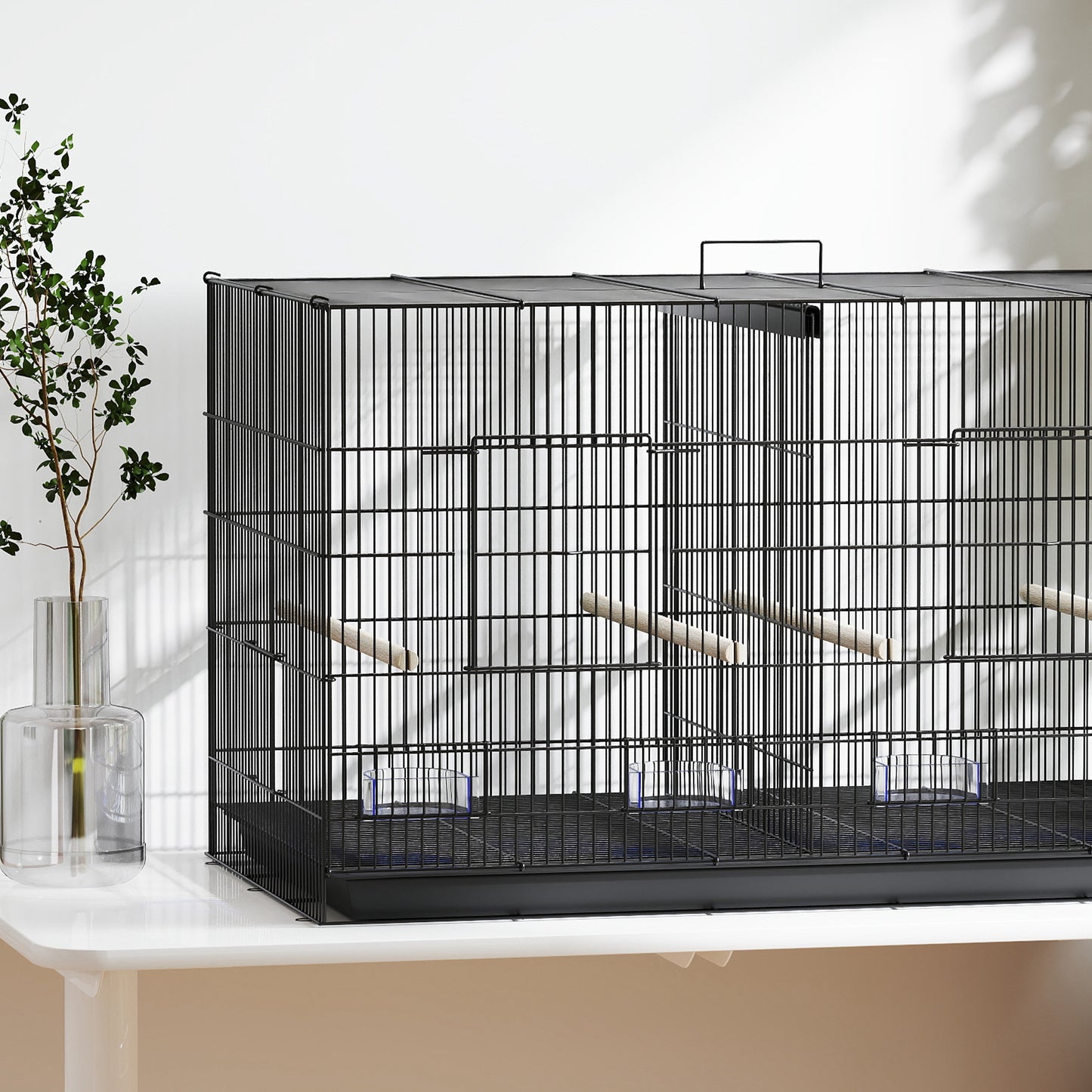 Pawhut Jaula Para Pájaros Con Divisor 4 Comederos 4 Perchas 94x57x57 Cm Negro_4
