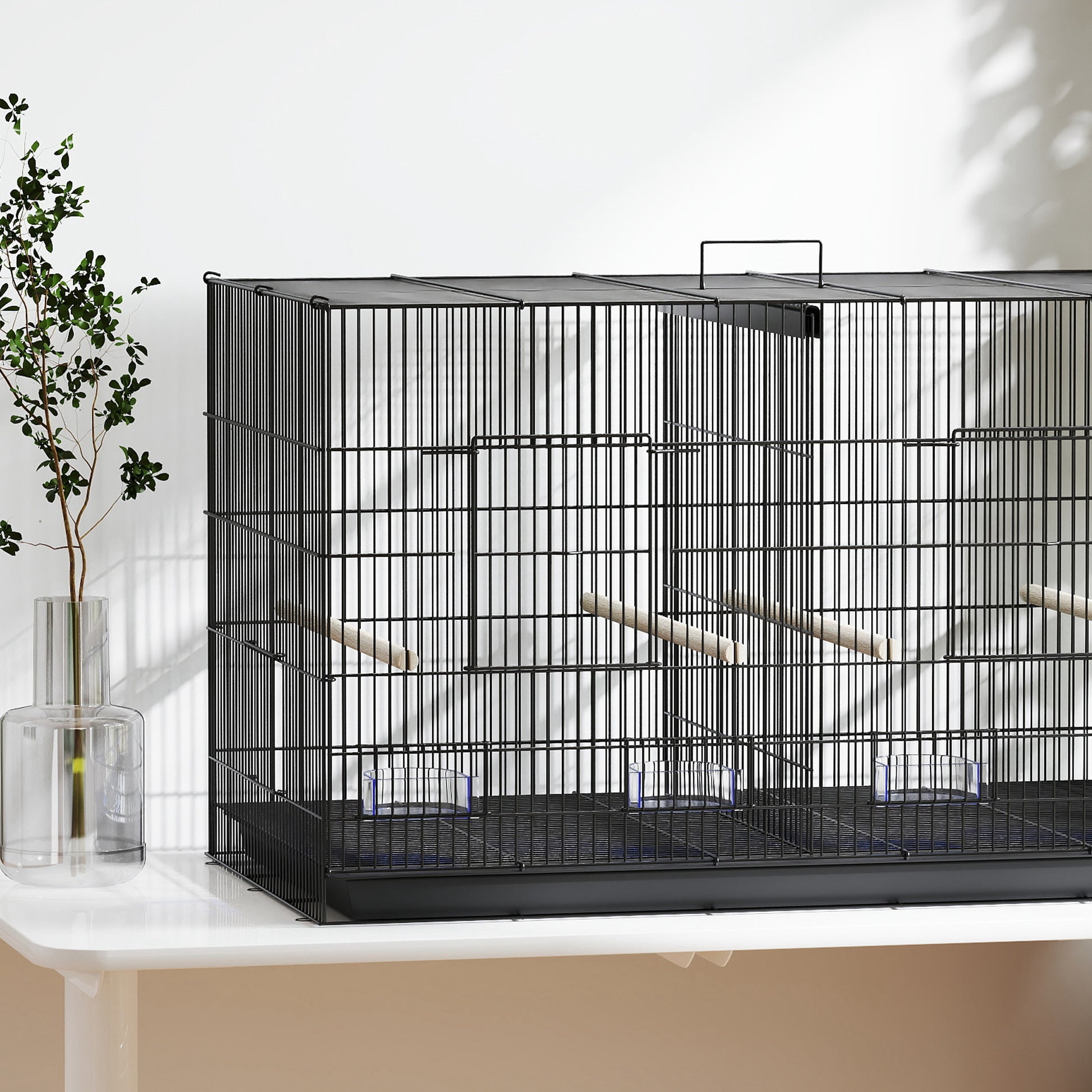 Pawhut Jaula Para Pájaros Con Divisor 4 Comederos 4 Perchas 94x57x57 Cm Negro_4