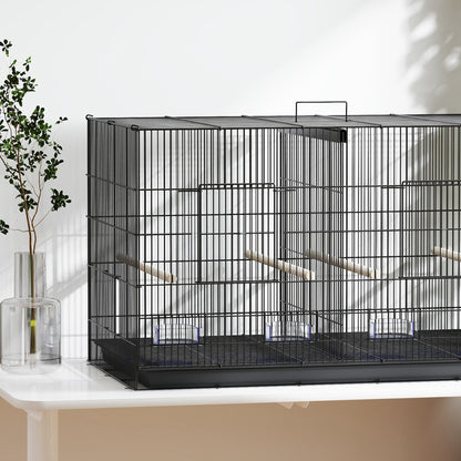 Pawhut Jaula Para Pájaros Con Divisor 4 Comederos 4 Perchas 94x57x57 Cm Negro_4