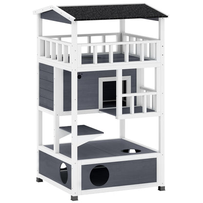 Pawhut Casa Para Gatos De Madera 75,5x75x137 Cm Con Techo Asfáltico Gris_0