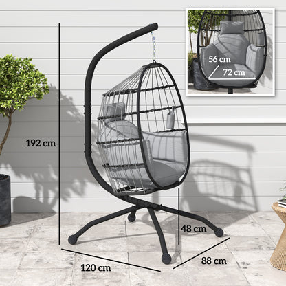 Outsunny Silla Colgante Huevo Con Soporte Cesta Plegable Cojín Carga 120kg Gris_2