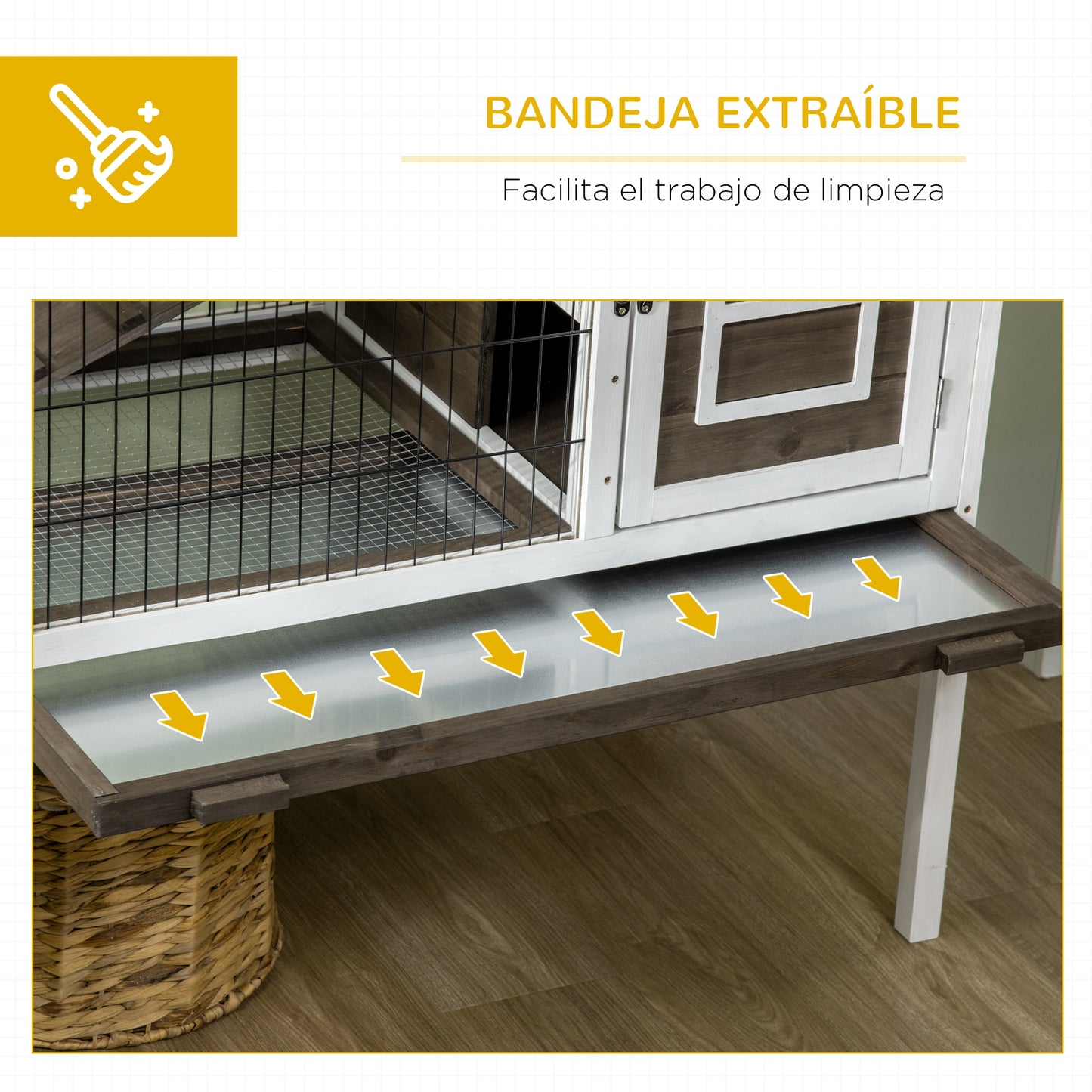 Pawhut Conejera De Madera Con Techo Abatible Puertas 90x53x87 Cm Marrón Y Blanco_5