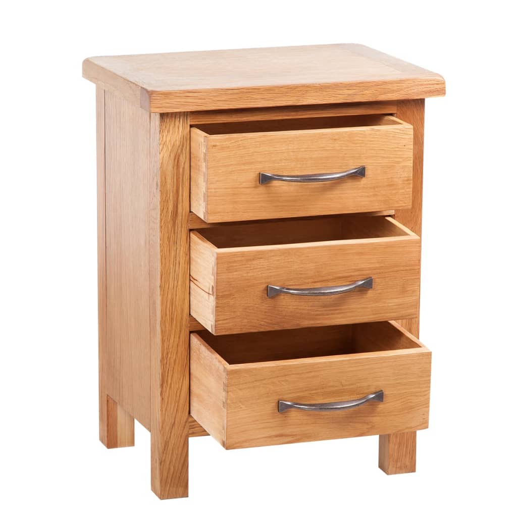 Mesita De Noche Con 3 Cajones Madera Maciza Roble 40x30x54 Cm_1