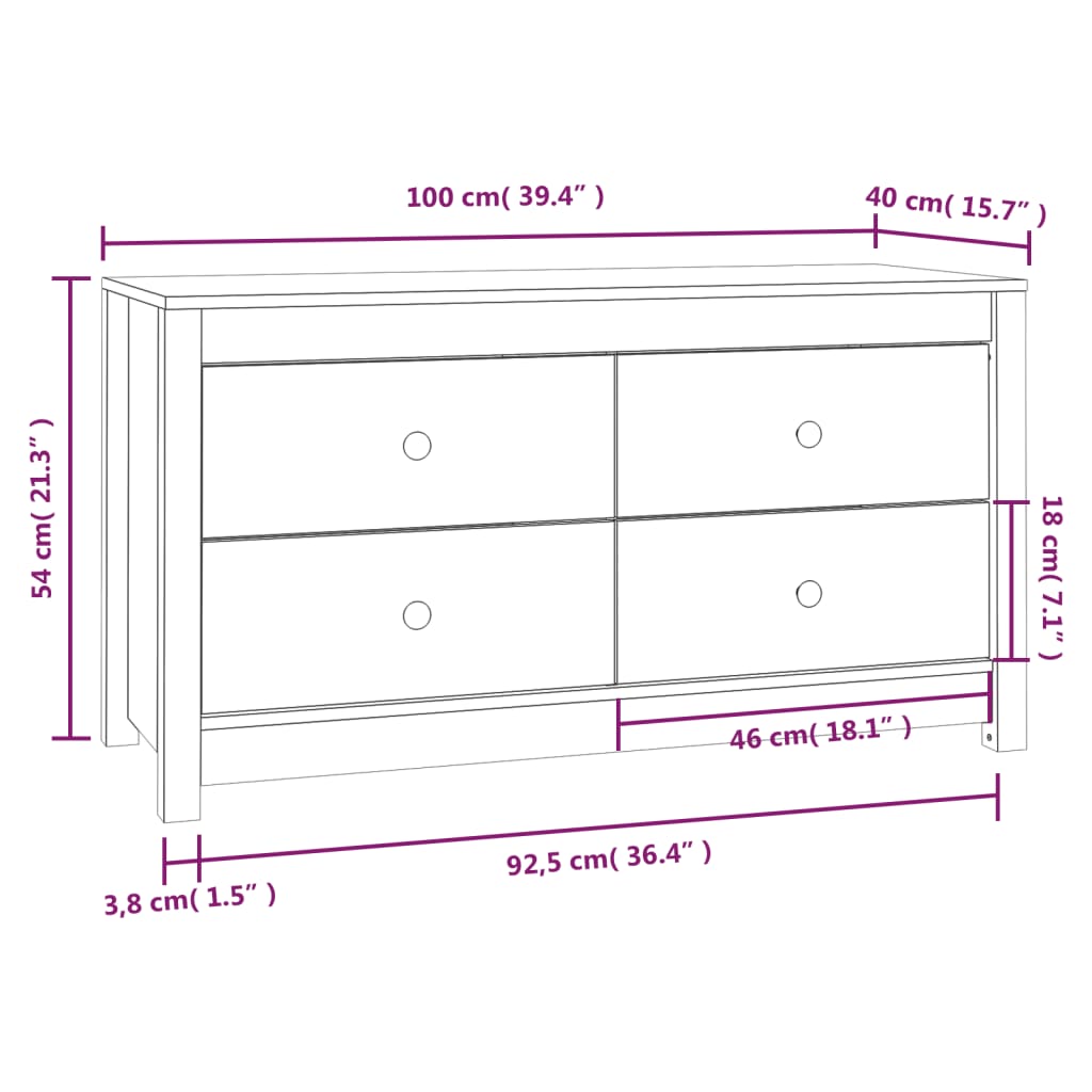 Armario Auxiliar De Madera Maciza De Pino Gris 100x40x54 Cm / Vetonek_1
