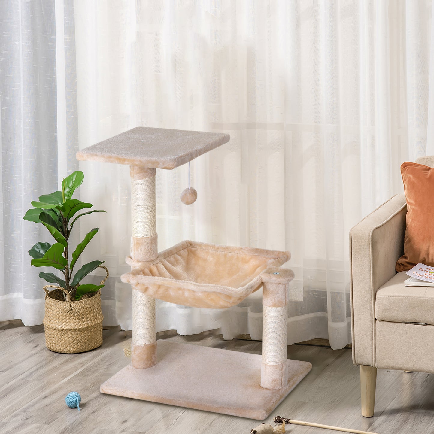 Pawhut Rascador Árbol Gatos Centro Actividad Plataforma Caseta Sisal Natural_1