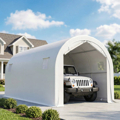 Outsunny Carpa Garaje 3x6 M Impermeable Con Puerta Enrollable Y Ventanas Blanco_1