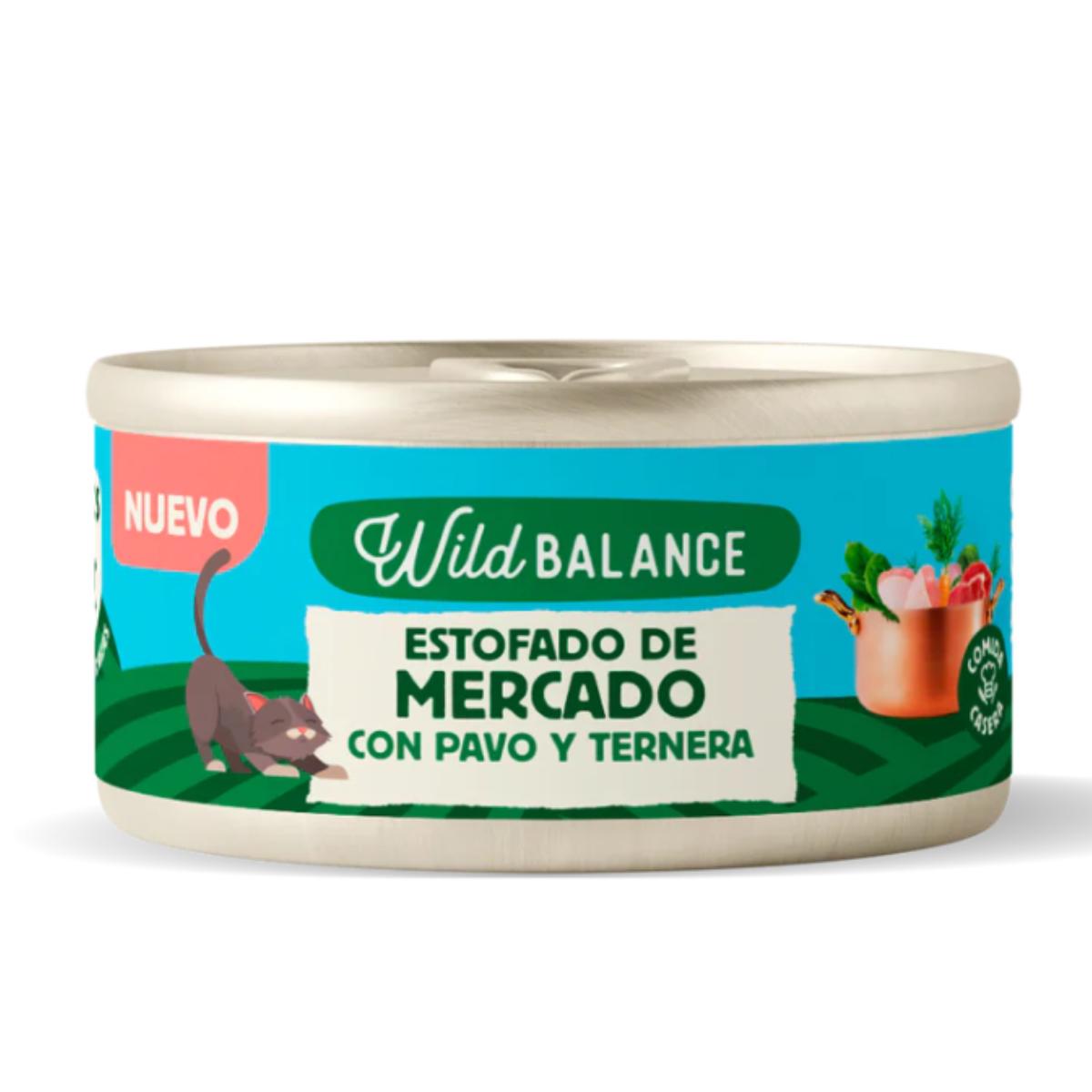 Lata completa Estofado de Mercado con Pavo y Ternera para Gatos Wild Balance 80 g