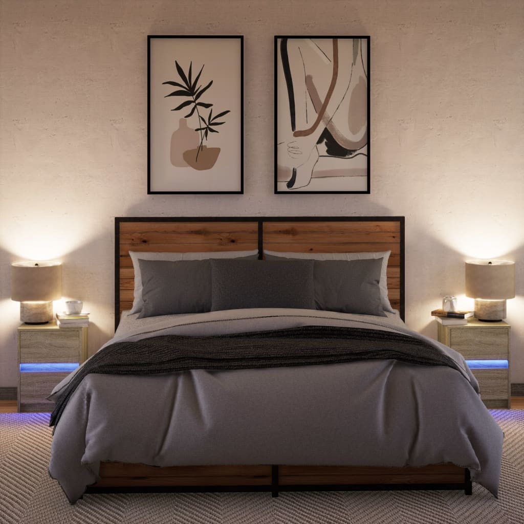 Mesitas De Noche Luces Led 2 Uds Madera Ingeniería Roble Sonoma_3